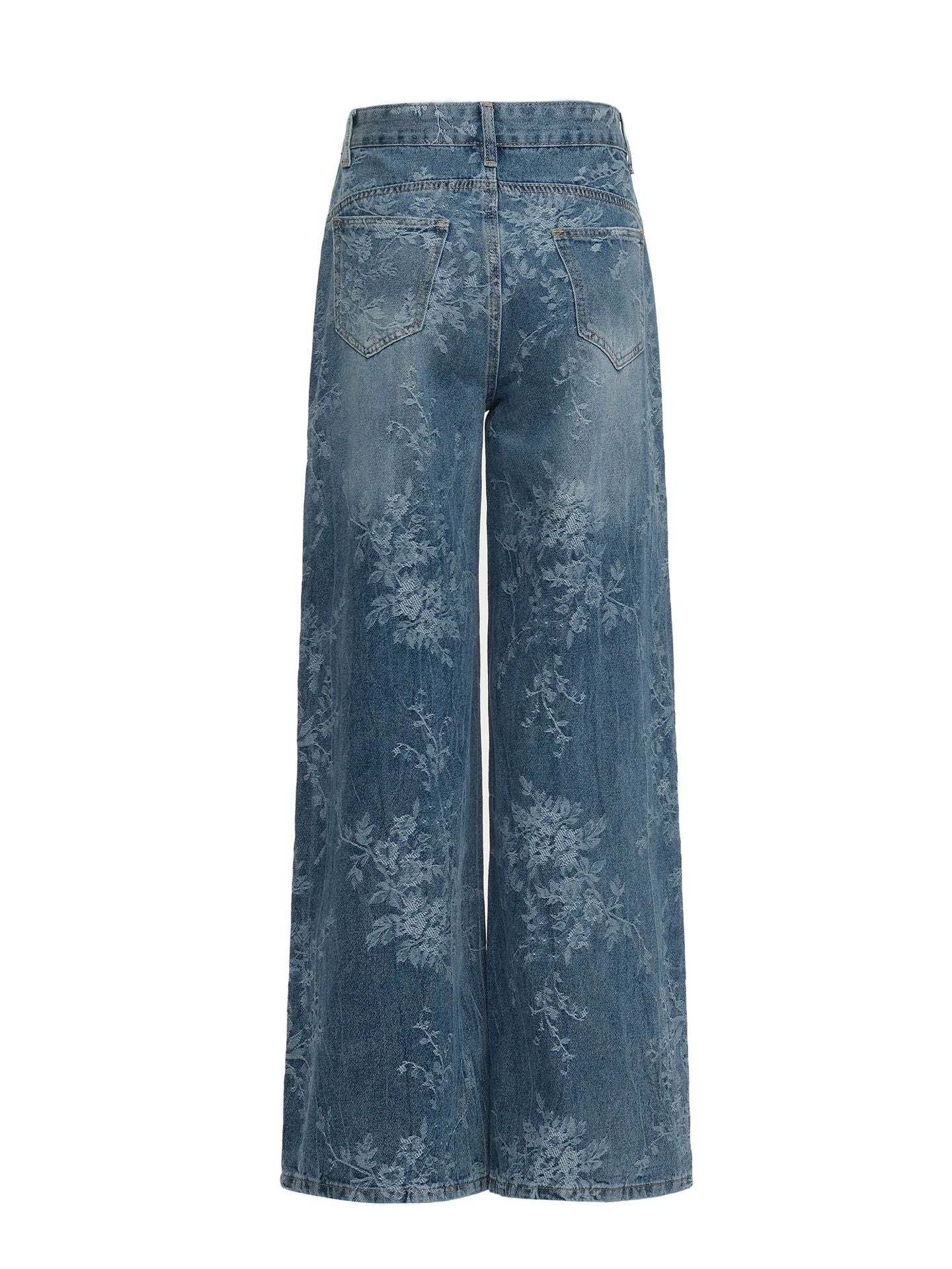 Blue Jacquard Denim Pants Women Loose Wide Leg Straight Leg Trousers 9