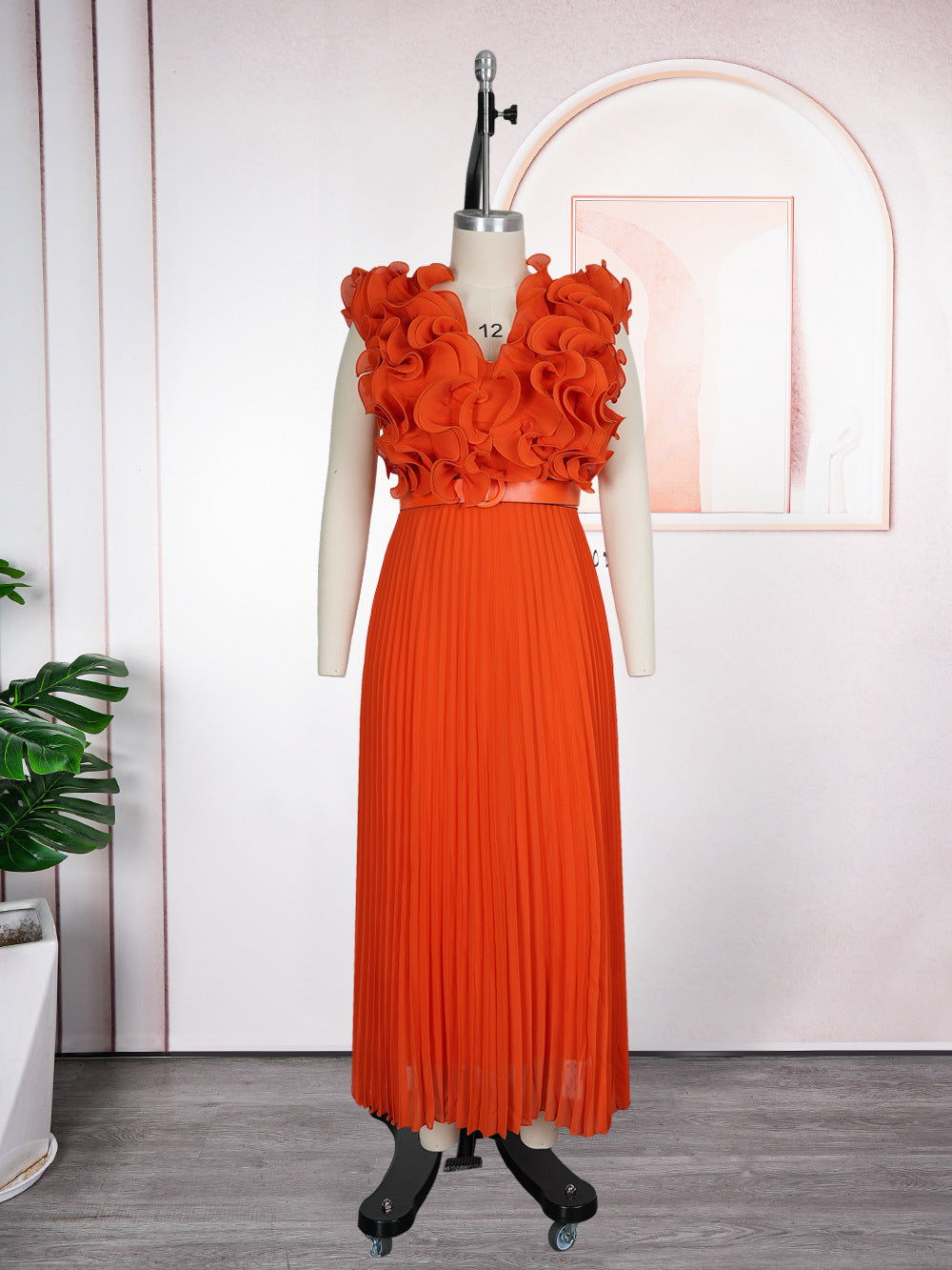 Women's African Plus Size Floral Sleeveless High Waist Pleated Gown Chic Dress 9