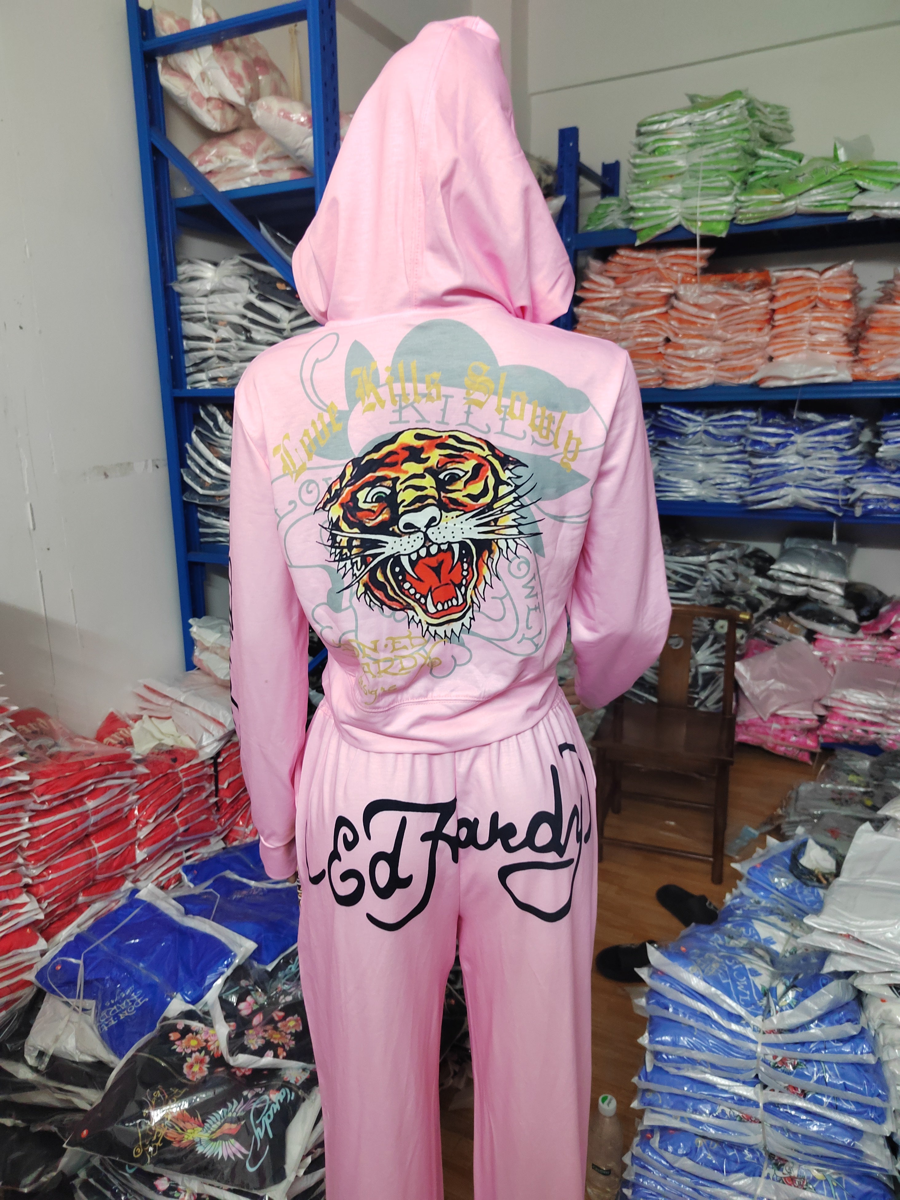 Women's Fashion Casual Print Hooded Tracksuit Sport Two Piece Pants Set 15