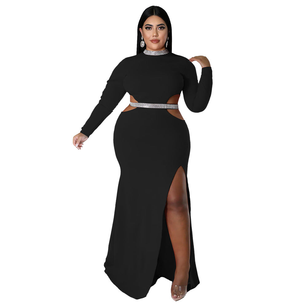 Fall Women'S Fashion Sexy Open Waist Slit Long Sleeve Maxi Dress 8