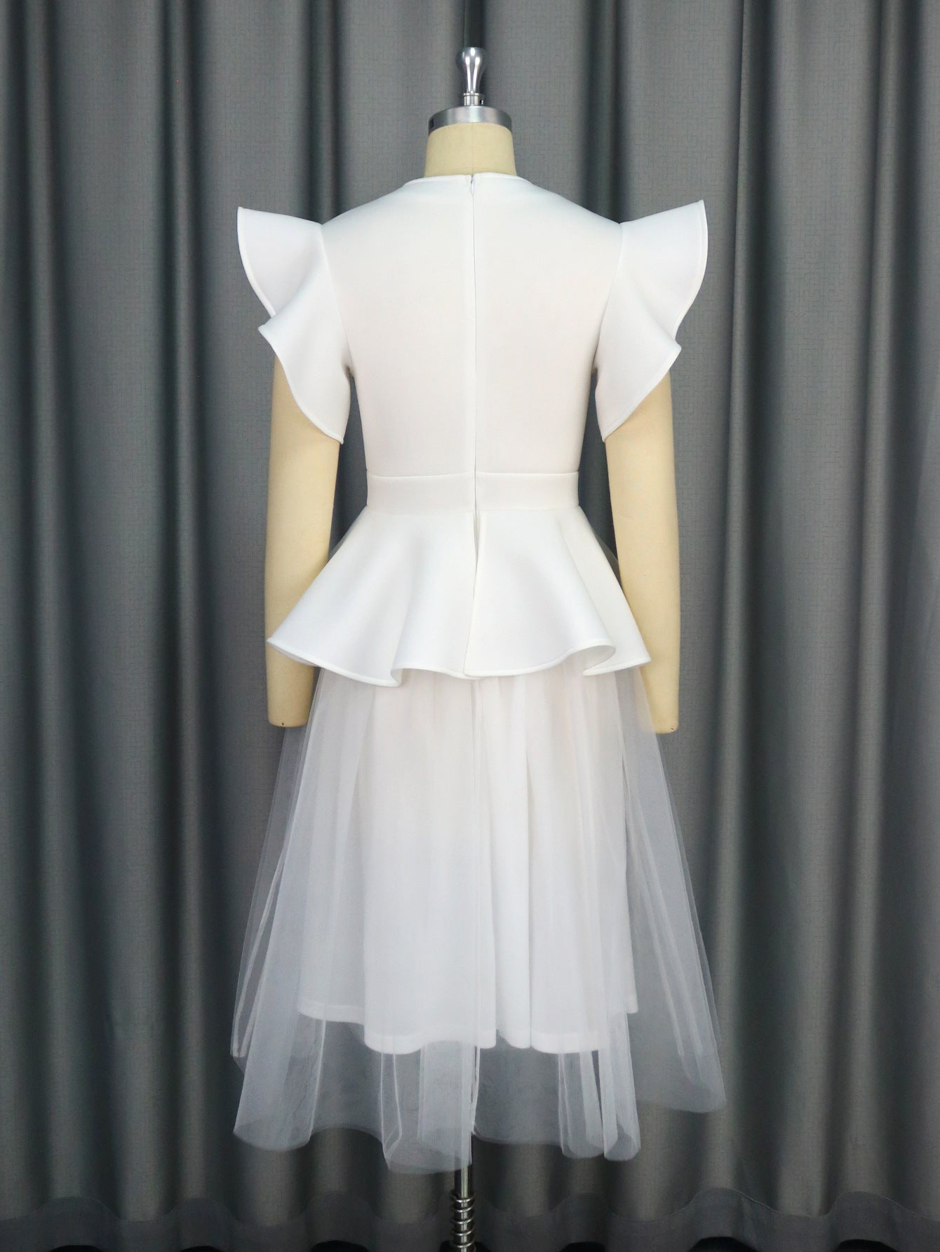 Ruffle Mesh Patchwork Mid-Length Wedding Dress 7