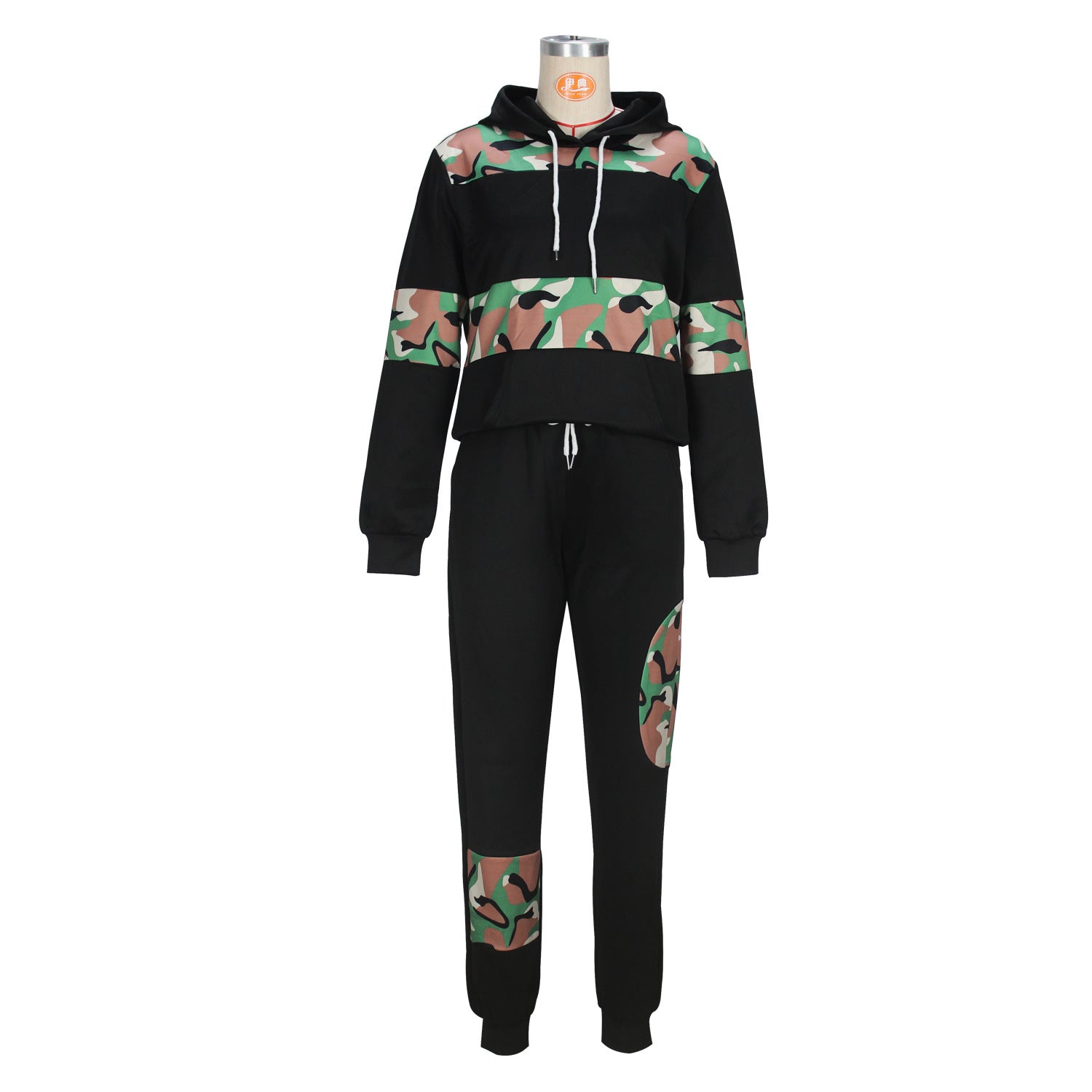 Spring Autumn Winter Fashion Women's Camouflage Patchwork Casual Hoodies Trousers Two-Piece Set 5