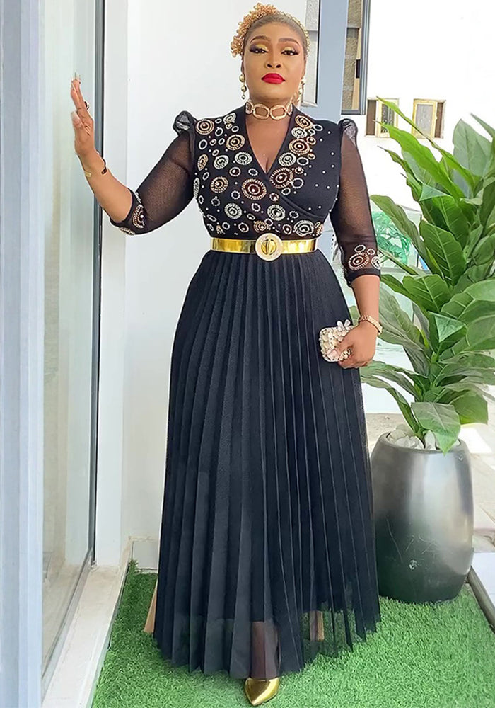 Beaded V-Neck Formal Party/Evening Dress African Plus Size Chic Elegant Dress for Women