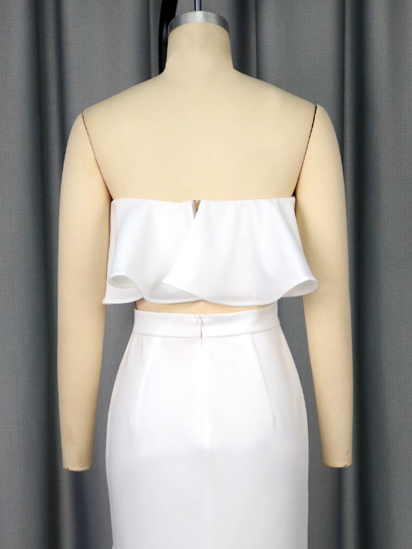 Sexy Strapless Peplum Top & Elegant White Asymmetric Bodycon Skirt Two-Piece Set 7