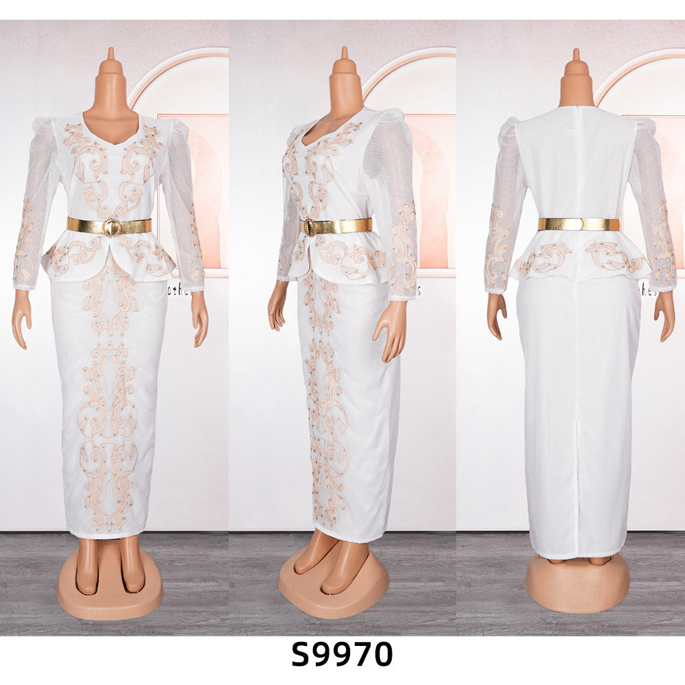 African Women's Plus Size Beaded V-Neck Dress 15