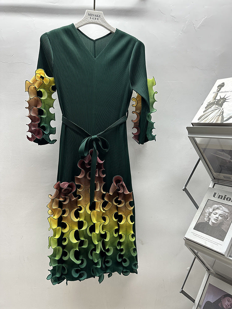 Africa Plus Size Dress Fashion Rainbow Ruffle Chic Elegant Slim Fit Midi Dress 9