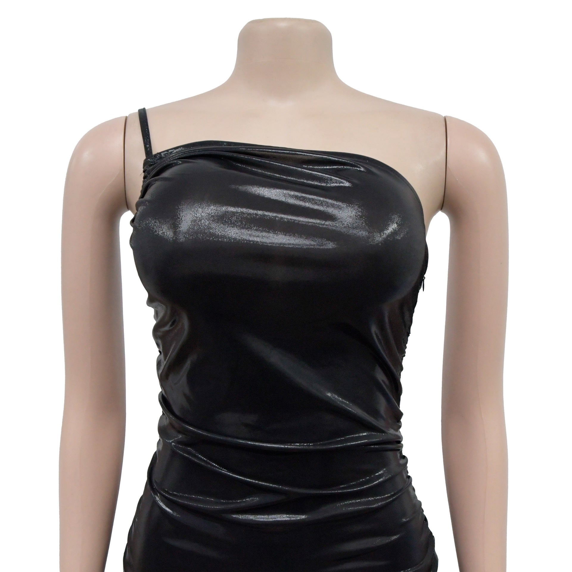 Fashion Women's Solid Color Sexy Slash Shoulder Pleated Dress 18