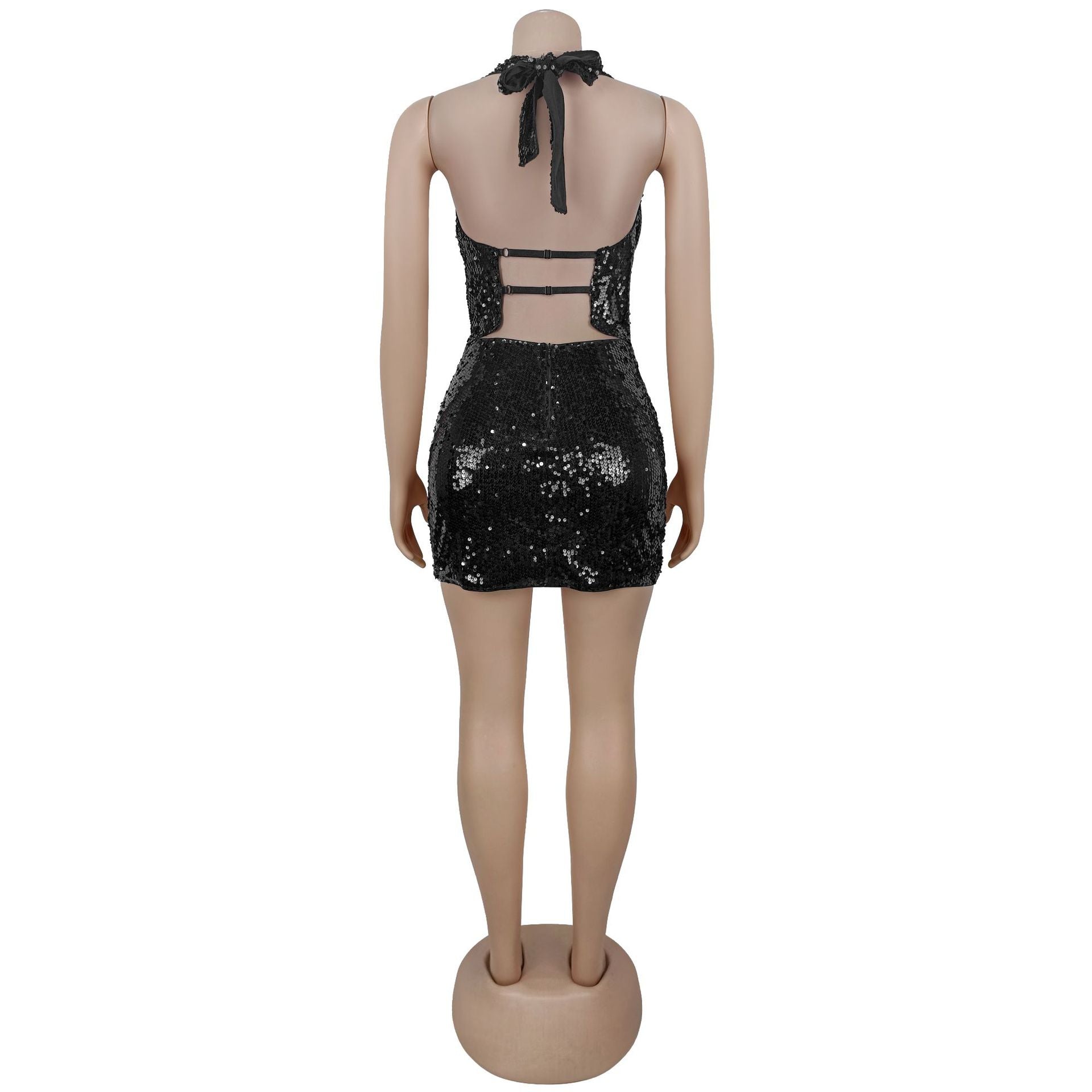 Fashion Women's Sexy Low Back Sequin Top Short Skirt Two-Piece Set 8