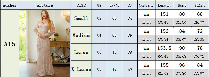 Women Sequin Cut Out Long Sleeve Maxi Evening Dress 8