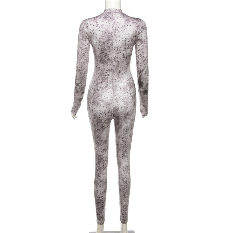 Autumn Women's Long Sleeve Digital Print Slim High Waist Sports Jumpsuit 11