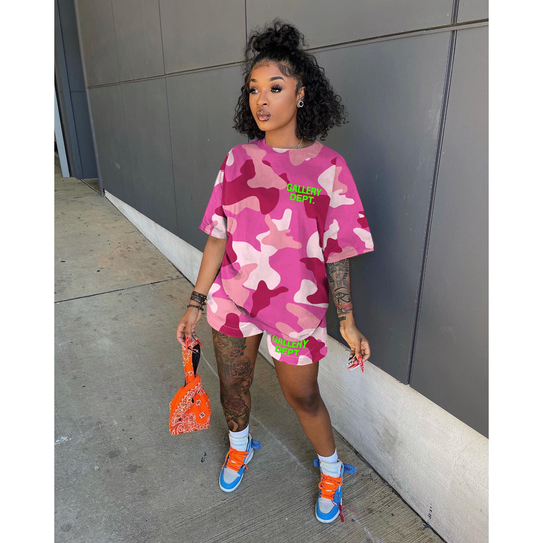 Women's Summer Fashion Letter Camouflage Print Two Piece Suit Women 6