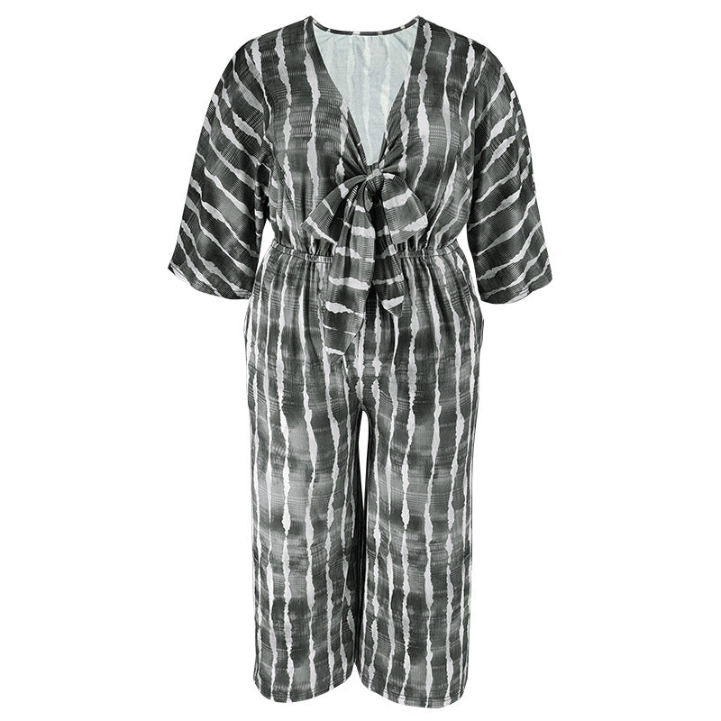 Plus Size Women Lace-Up Half-Sleeve Jumpsuit 11