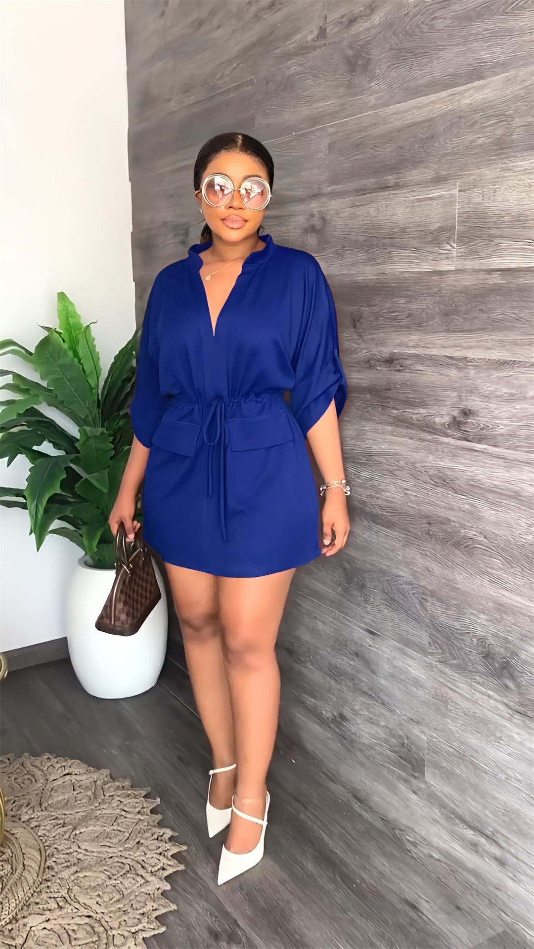 V-neck loose waist tooling skirt summer casual women's dress 6