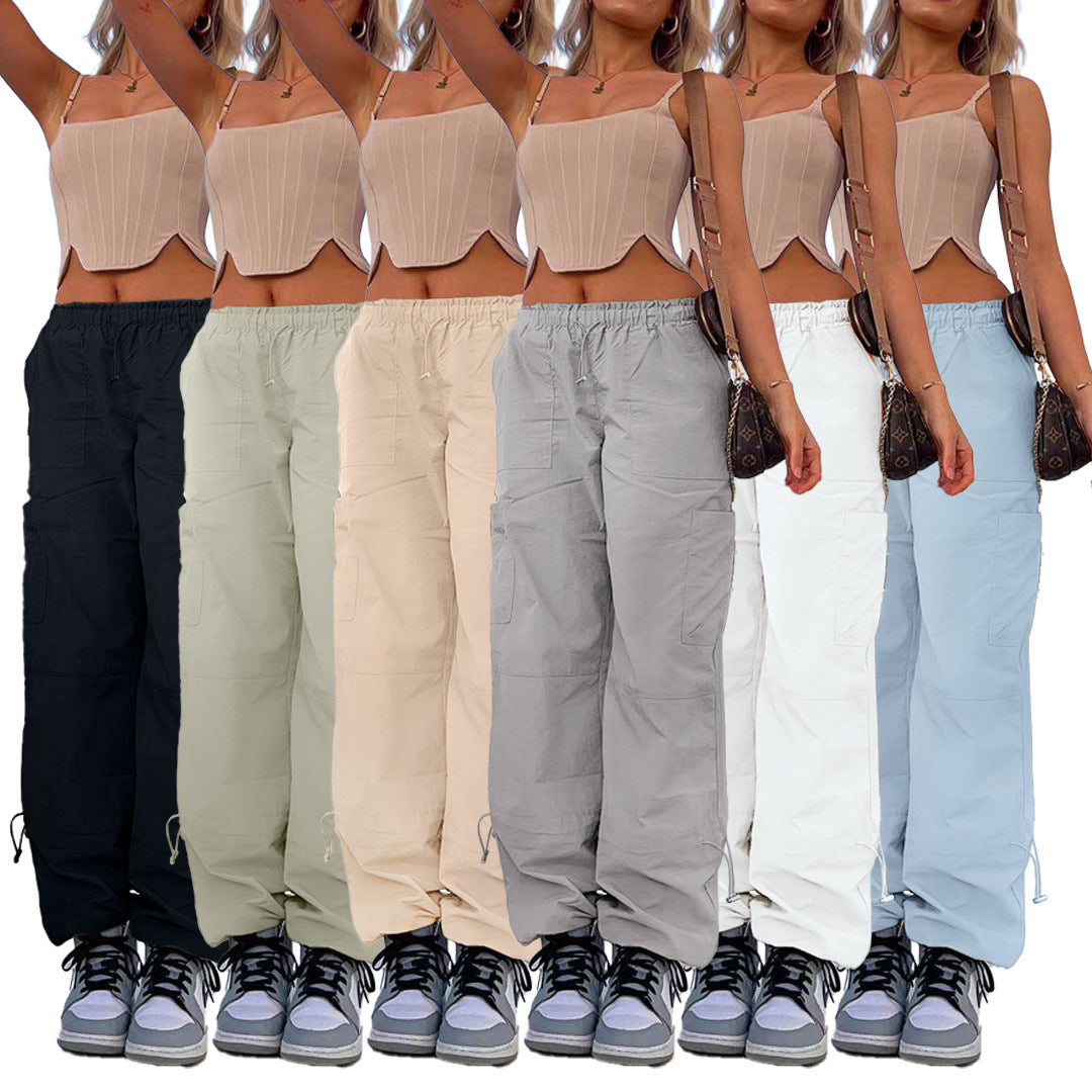 Women's Loose Lace-Up Multi-Pocket Stretch Cargo Casual Pants 7