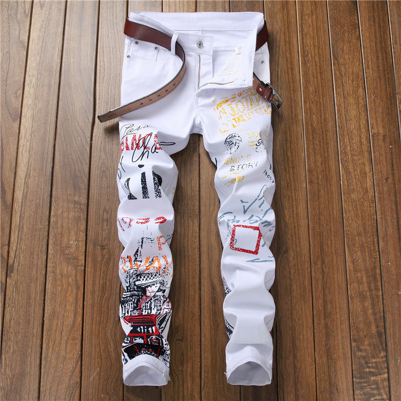 Men's Stretch Casual Printed Straight Denim Pants 3