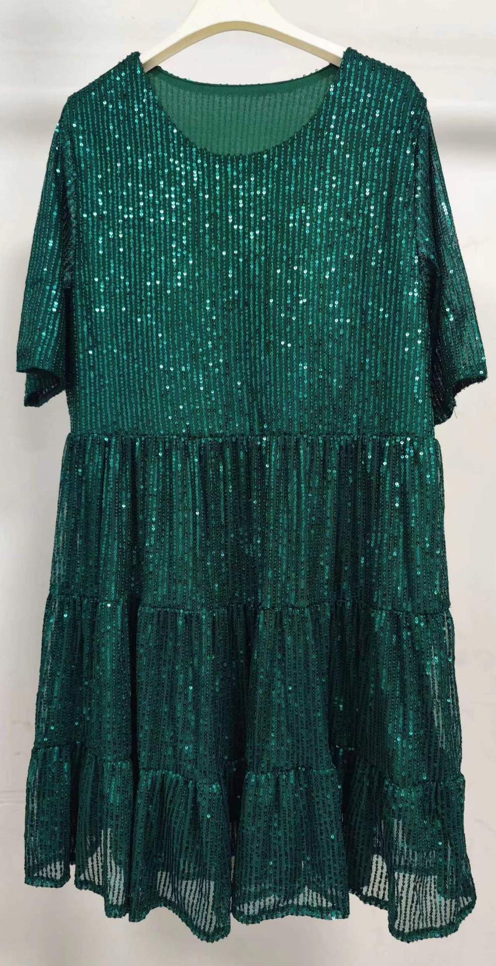 Women 's Sequin Half Sleeve Round Neck Ruffle Loose Formal Party Dress 28