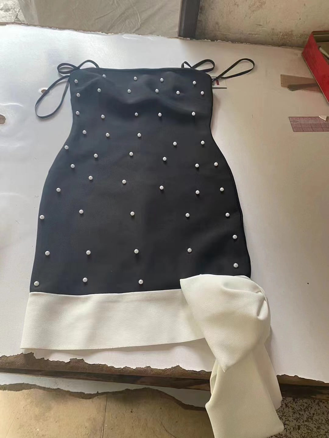 Women Sexy Strap Beaded White Bow Bandage Dress 6