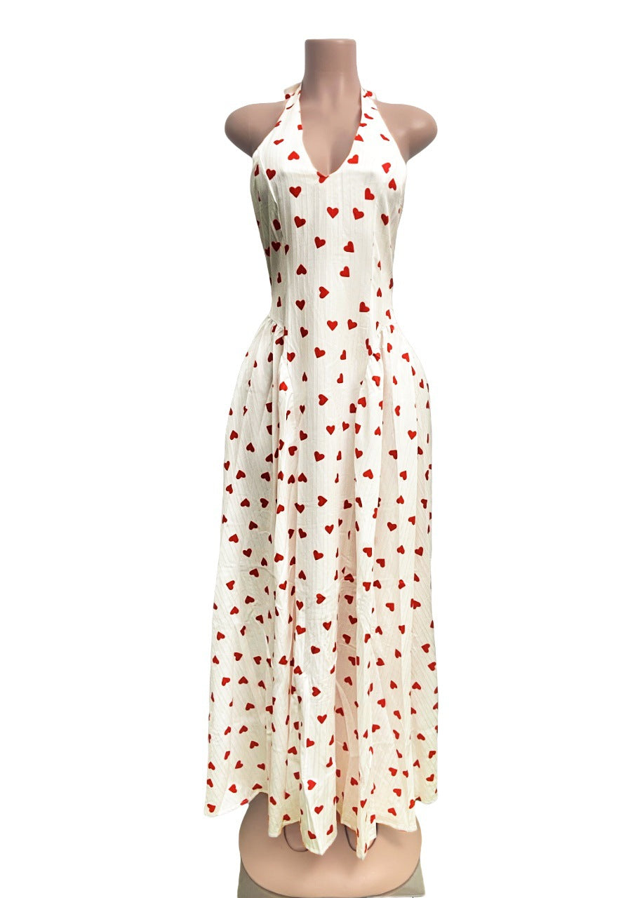 Polka Dot V-Neck Low-Back Lace-Up Halter Maxi Dress 6