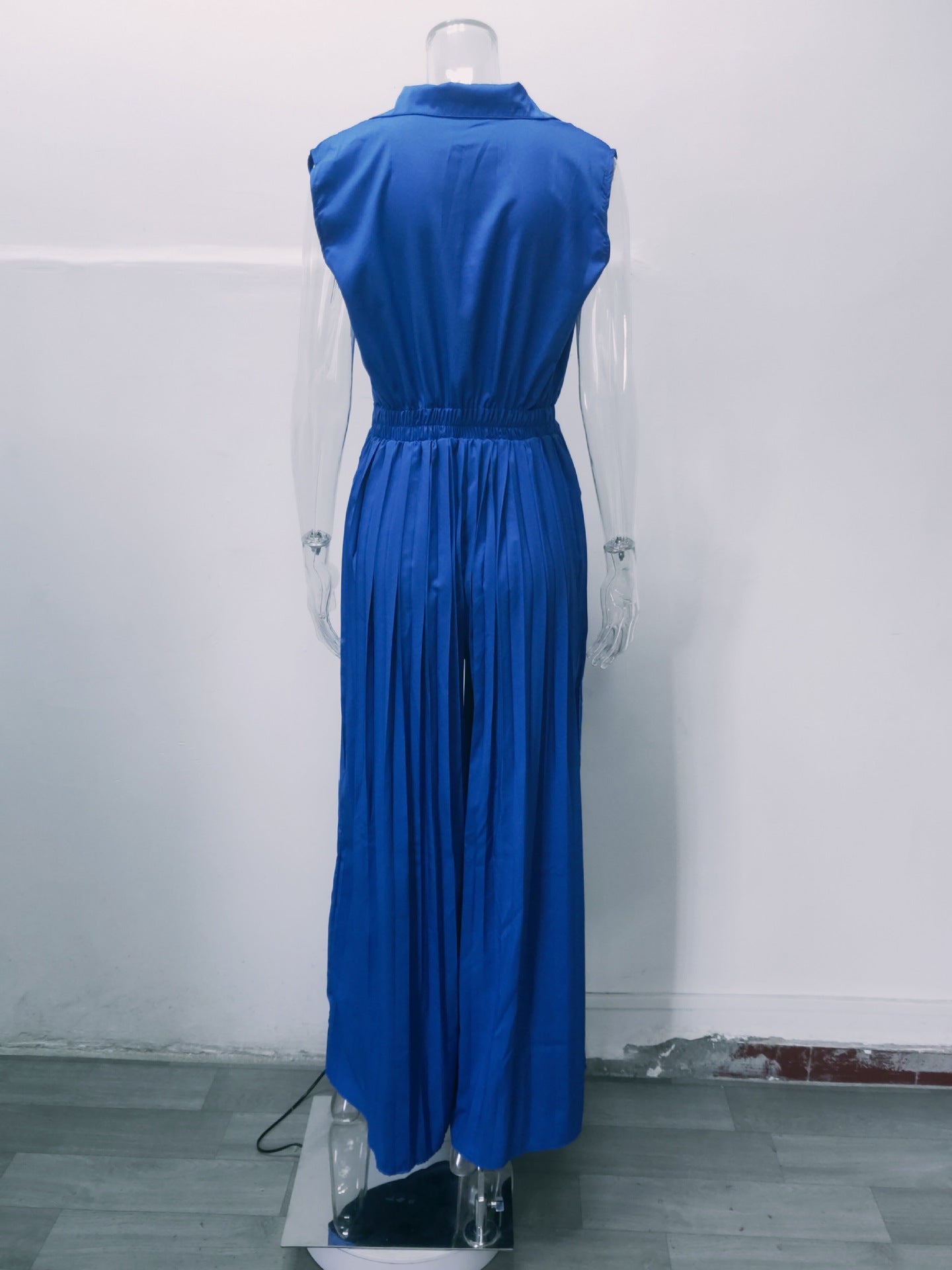 Women'S Fall Fashion V-Neck Sleeveless Turndown Collar Loose Wide Leg Jumpsuit 19