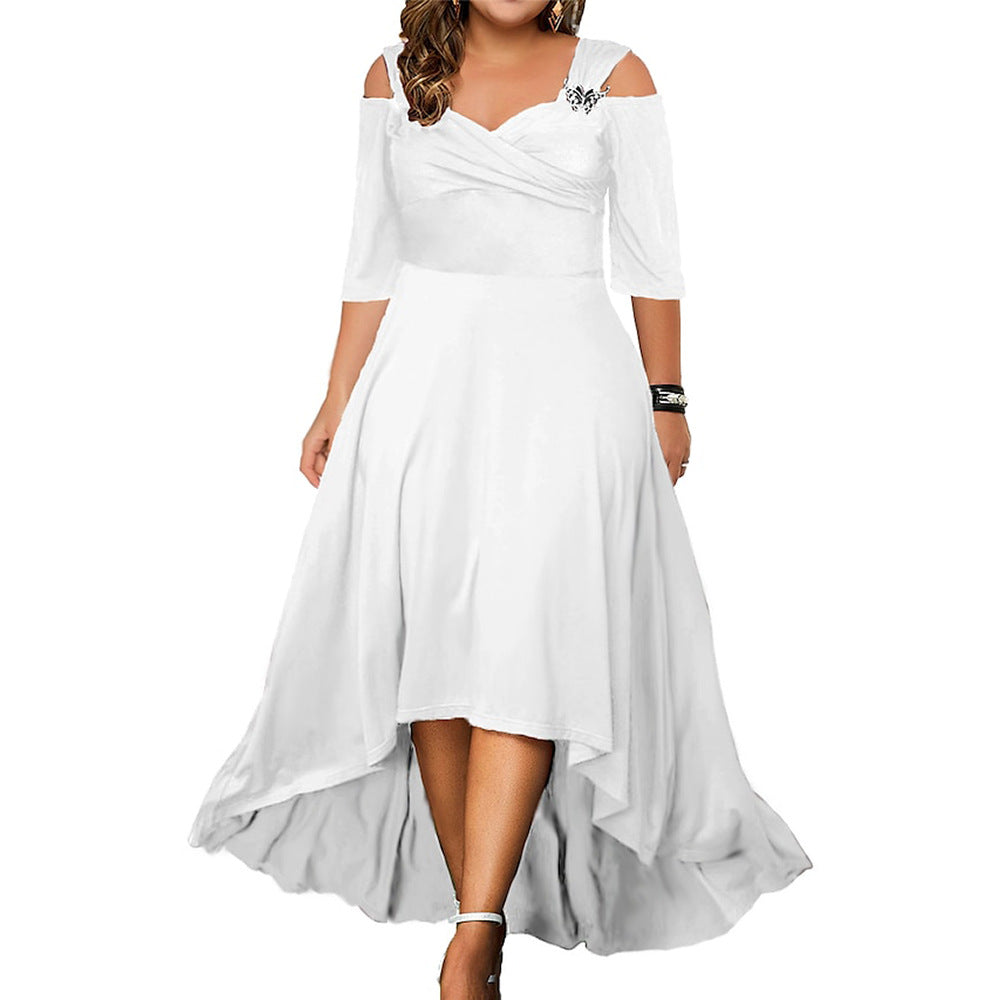 Solid Color Sexy Off Shoulder Swing Dress Summer Plus Size Women's Maxi Dress 11