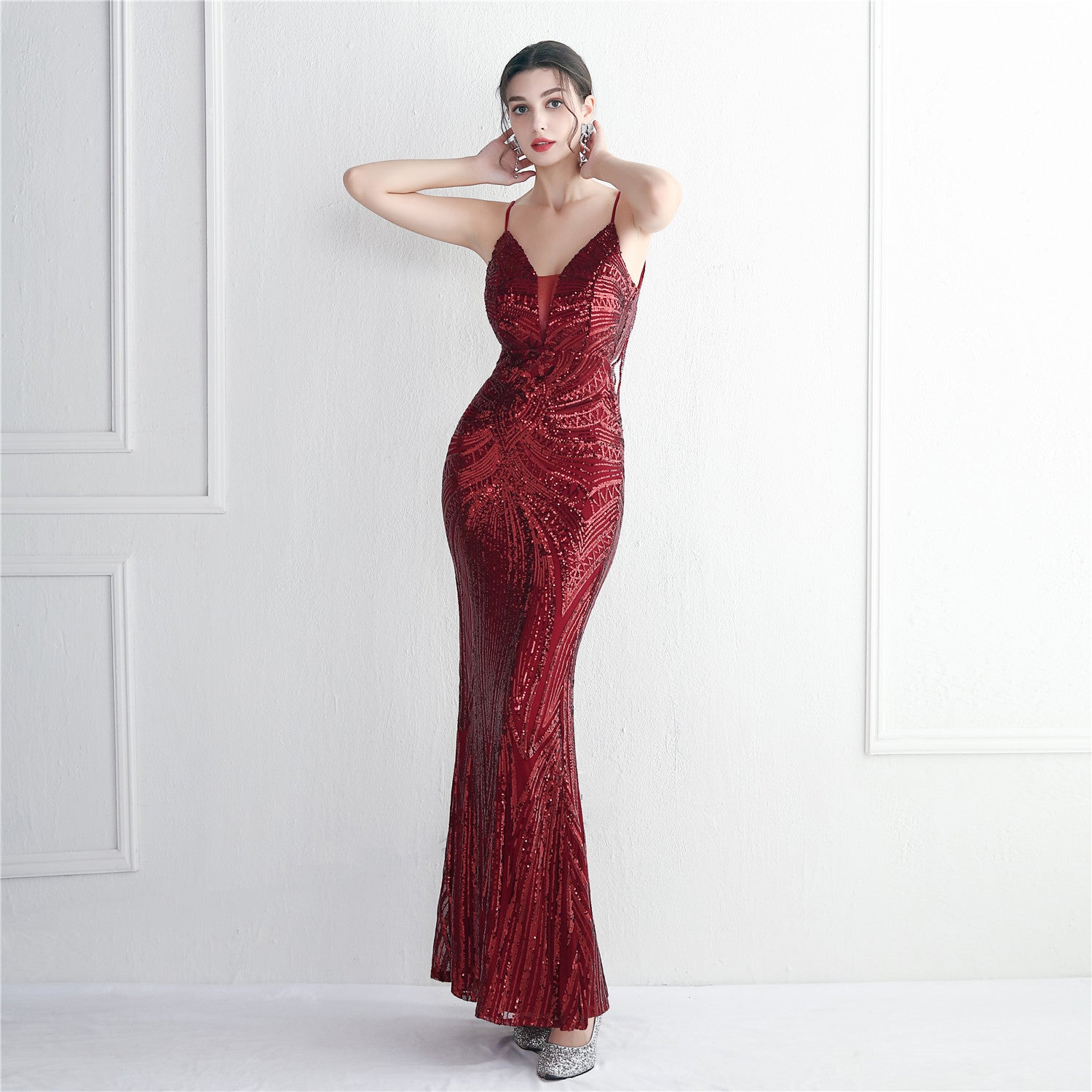 Plus SizeWomenElegant Sequin Backless Fishtail Dress Evening Dress 8