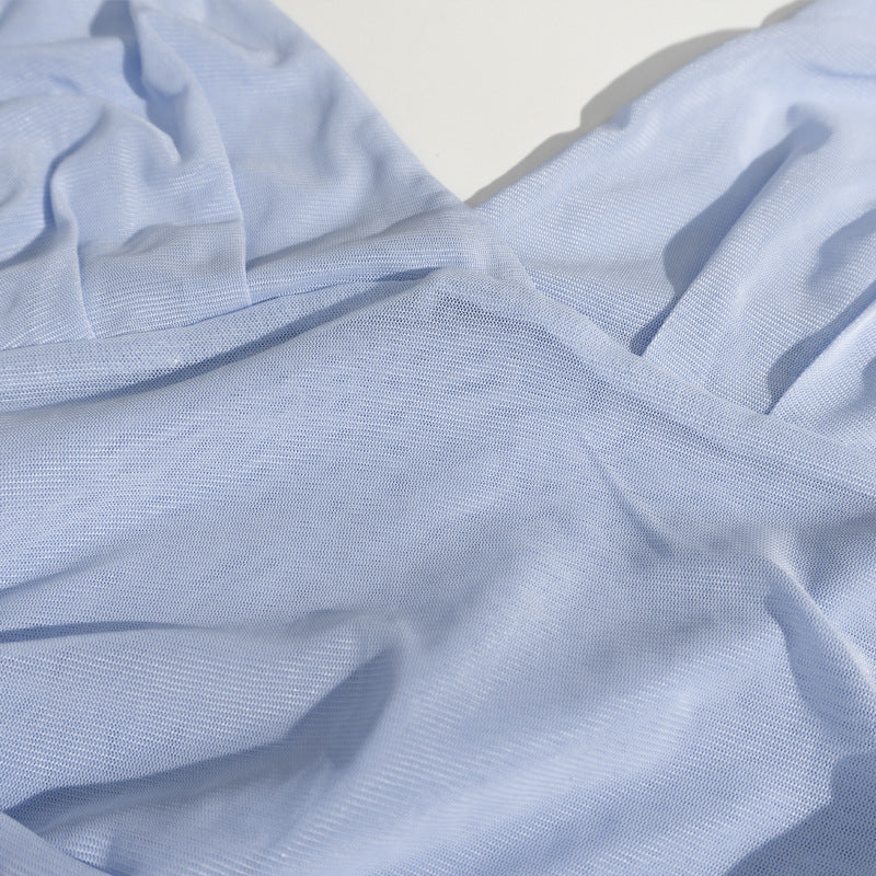 Women Strapless V-Neck Sleeveless Backless See-Through Mesh Slit Maxi Dress 14