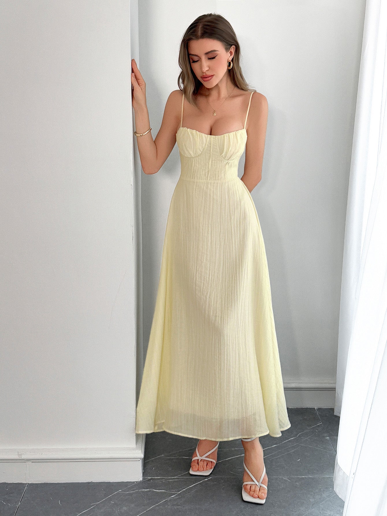 Spring-Summer Elegant Solid Color Strap Dress for Women 5