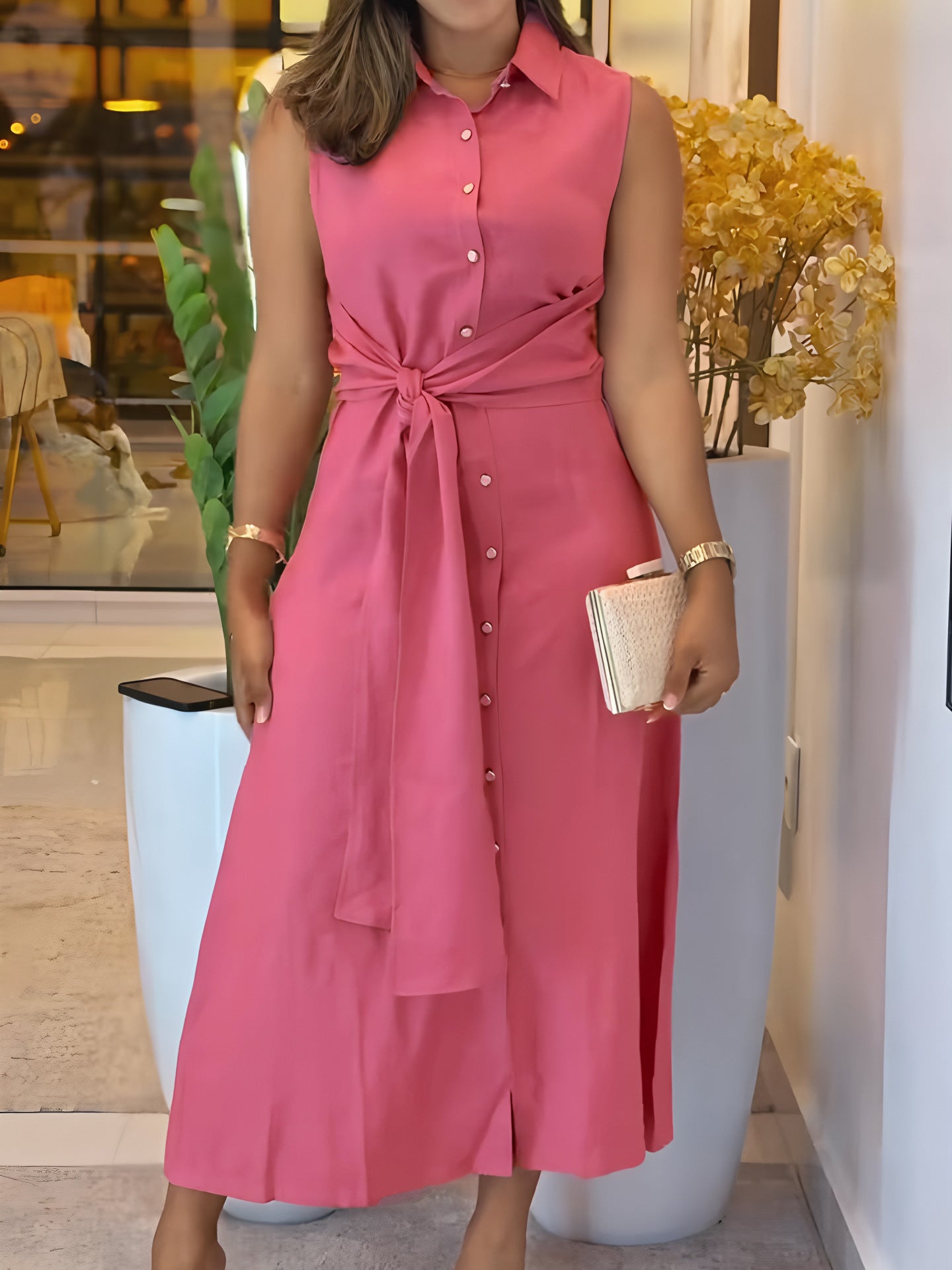 Women Solid Casual Lace-Up Dresses 4