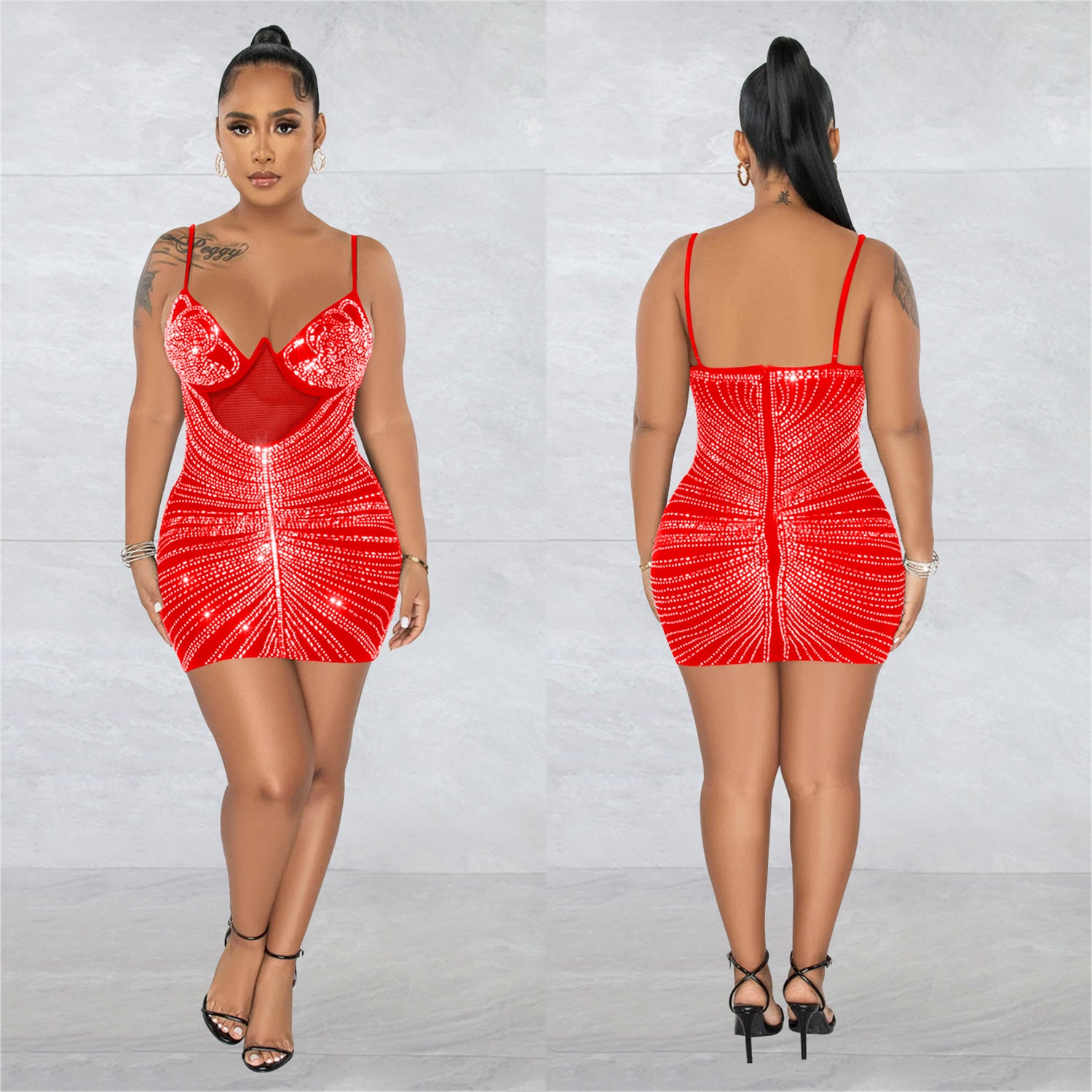 Women's Fashion Beaded Mesh straps Sleeveless club Dress 3