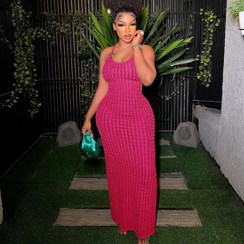 Spring Women's Strap Low-Back Sexy Chic Solid Color Long Dress 11