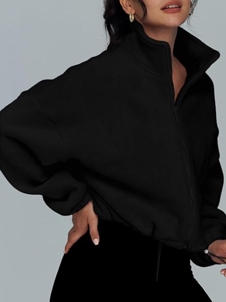 Women's Spring Loose Stand Collar Zipper Top 11