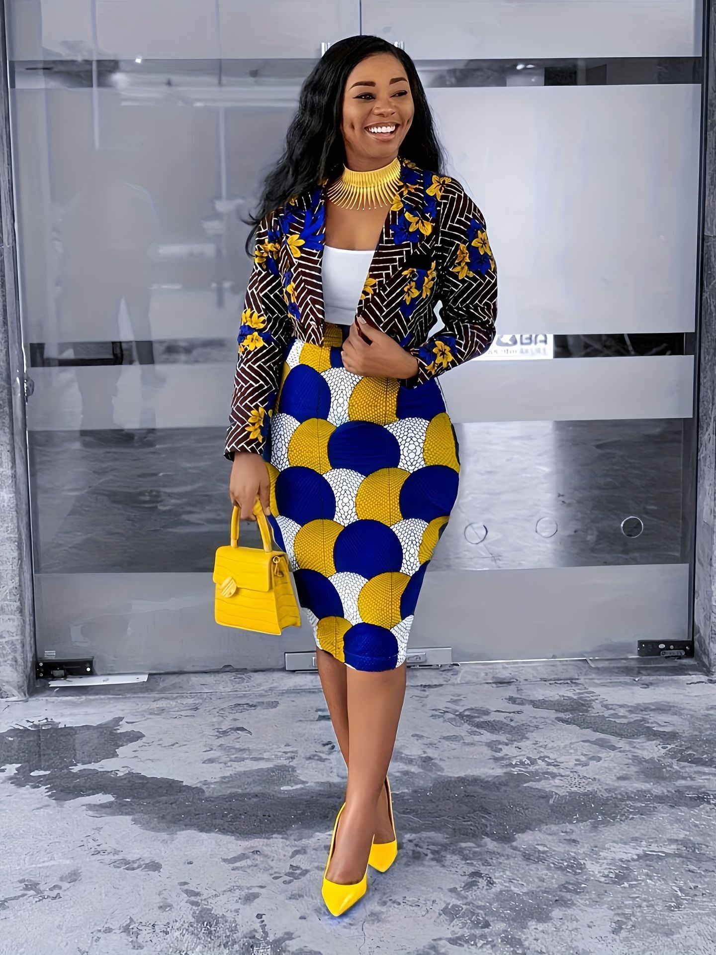 Elegant Chic Fashion Print Blazer Skirt Two-Piece Suit For Women 6