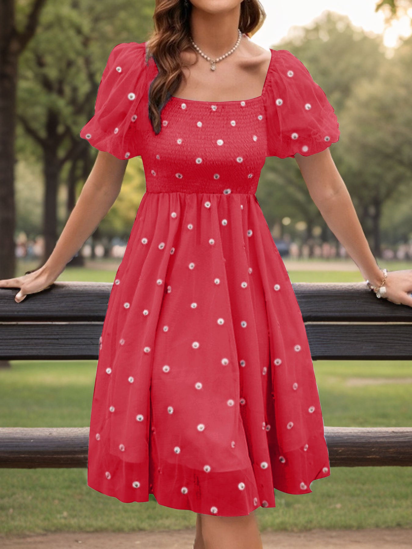 Women Casual Embroidered Square Neck Sunflower French Dress