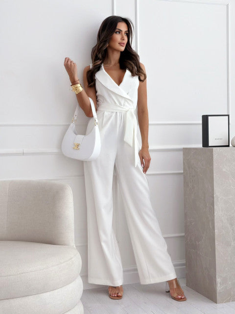 Career V-Neck Sleeveless Belt Slim Waist Jumpsuit 6