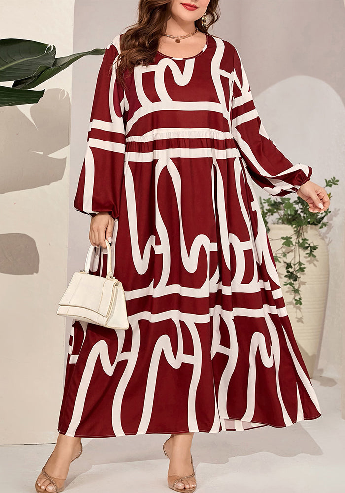 Plus Size Women's Autumn Loose Printed Long Sleeve Trendy Fashion Dresses