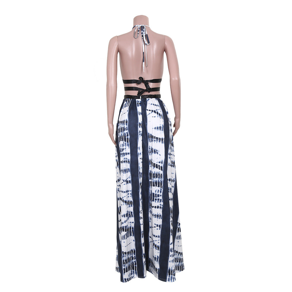 Women's Print Halter Neck Backless Maxi Dress 14