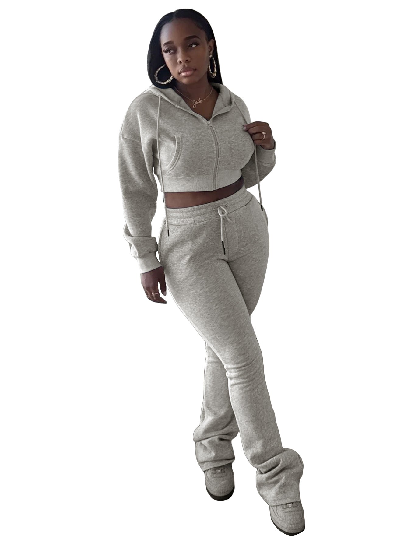 Women Hoodies and Bell Bottom Pants Two-Piece Set 34