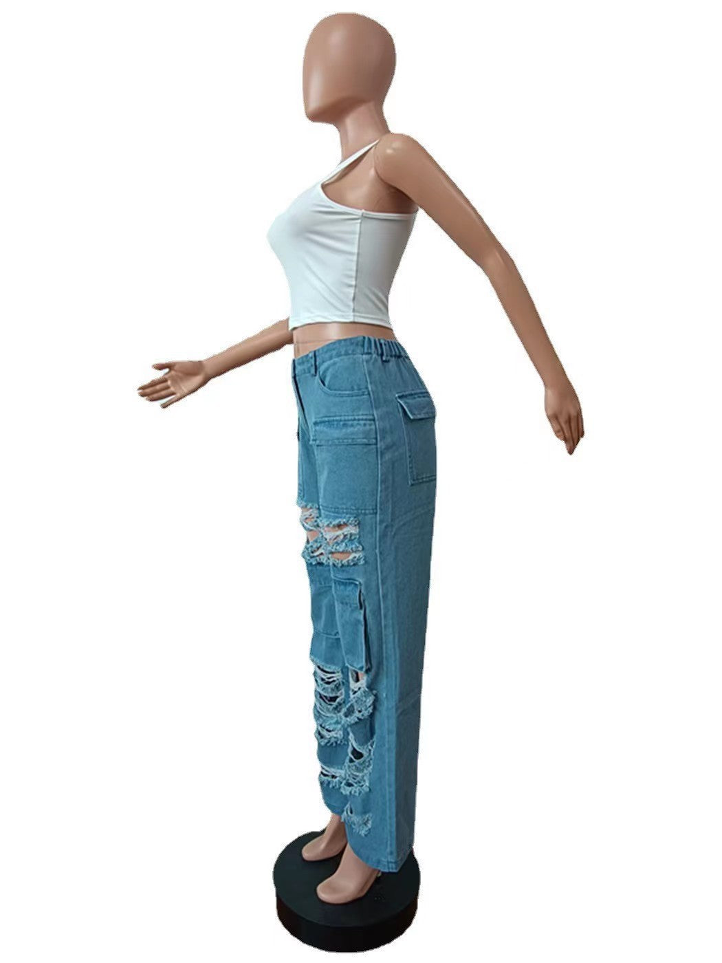 Women's Spring Summer Casual Ripped Denim trousers 4