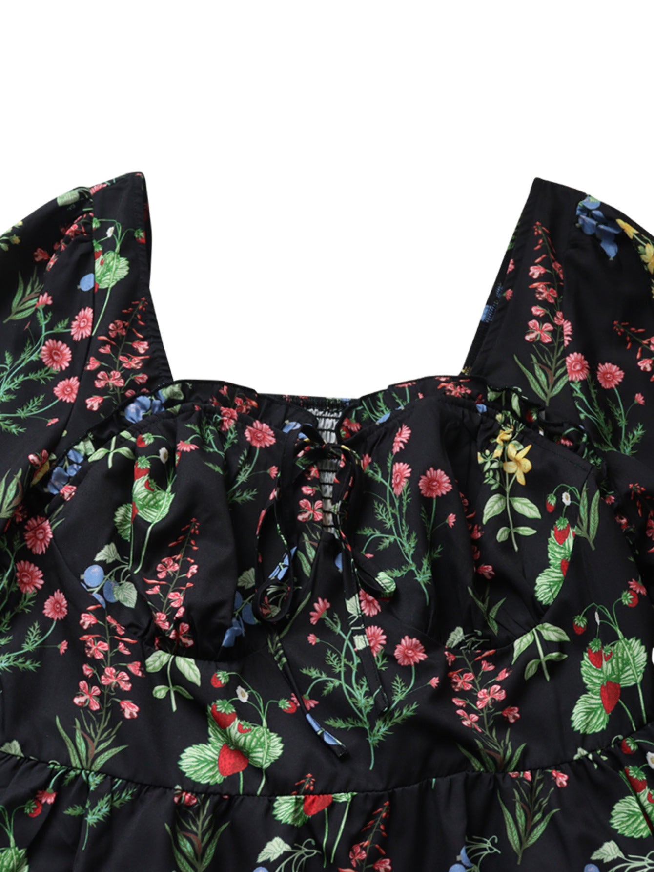 Women Printed Cascading Ruffles Square Neck Backless Sexy Puff Sleeve Dress 7