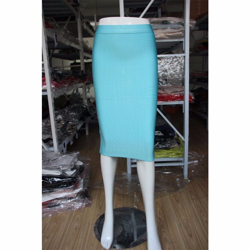 Ladies Fashion Elegant Solid Color Knee Length High Waist Elastic Bodycon Skirt 21