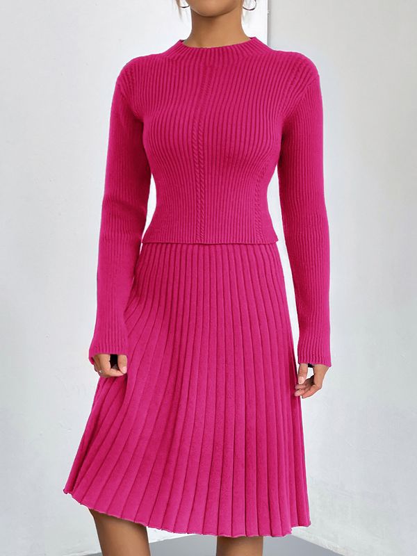 Autumn And Winter Solid Color Knitting Sweater A-Line Skirt Slim Chic Two-Piece Set