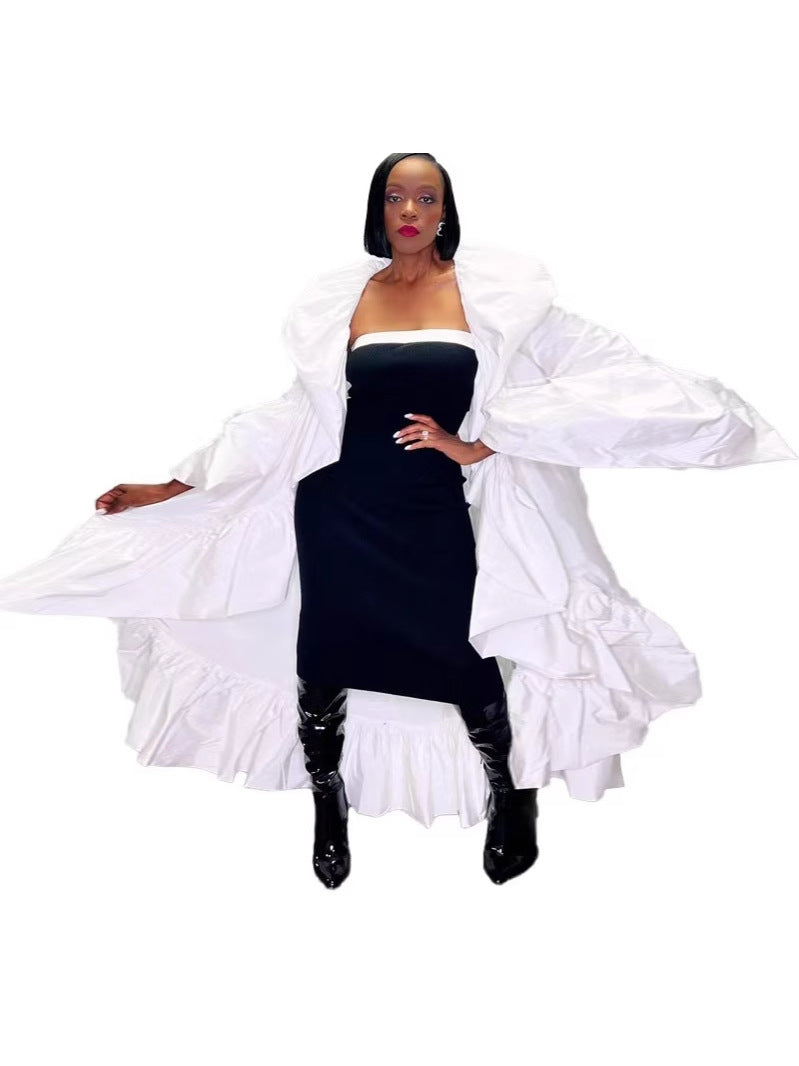 Women's Autumn Solid Color Ruffled Long Trench Coat 6