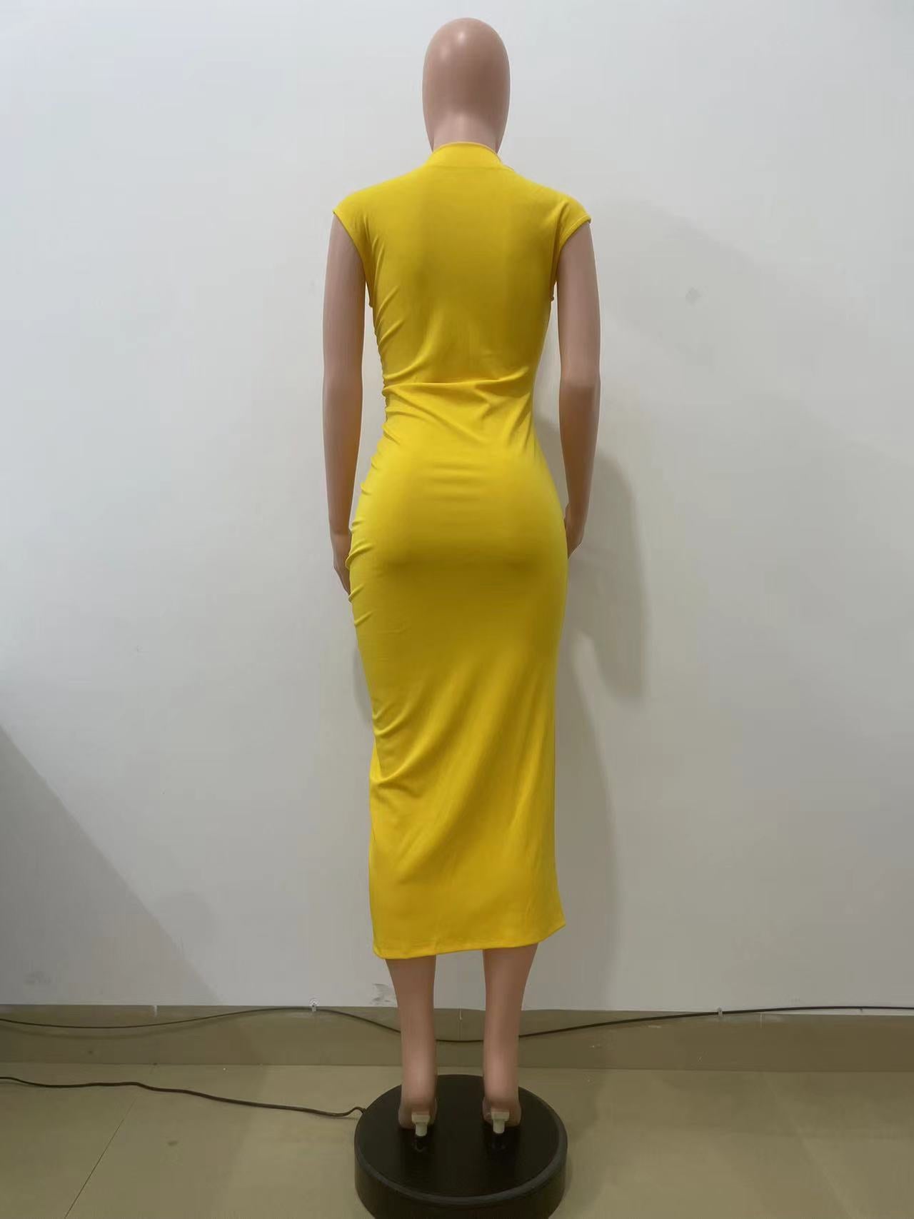 Women Solid Slit Chic Midi Bodycon Dress 9