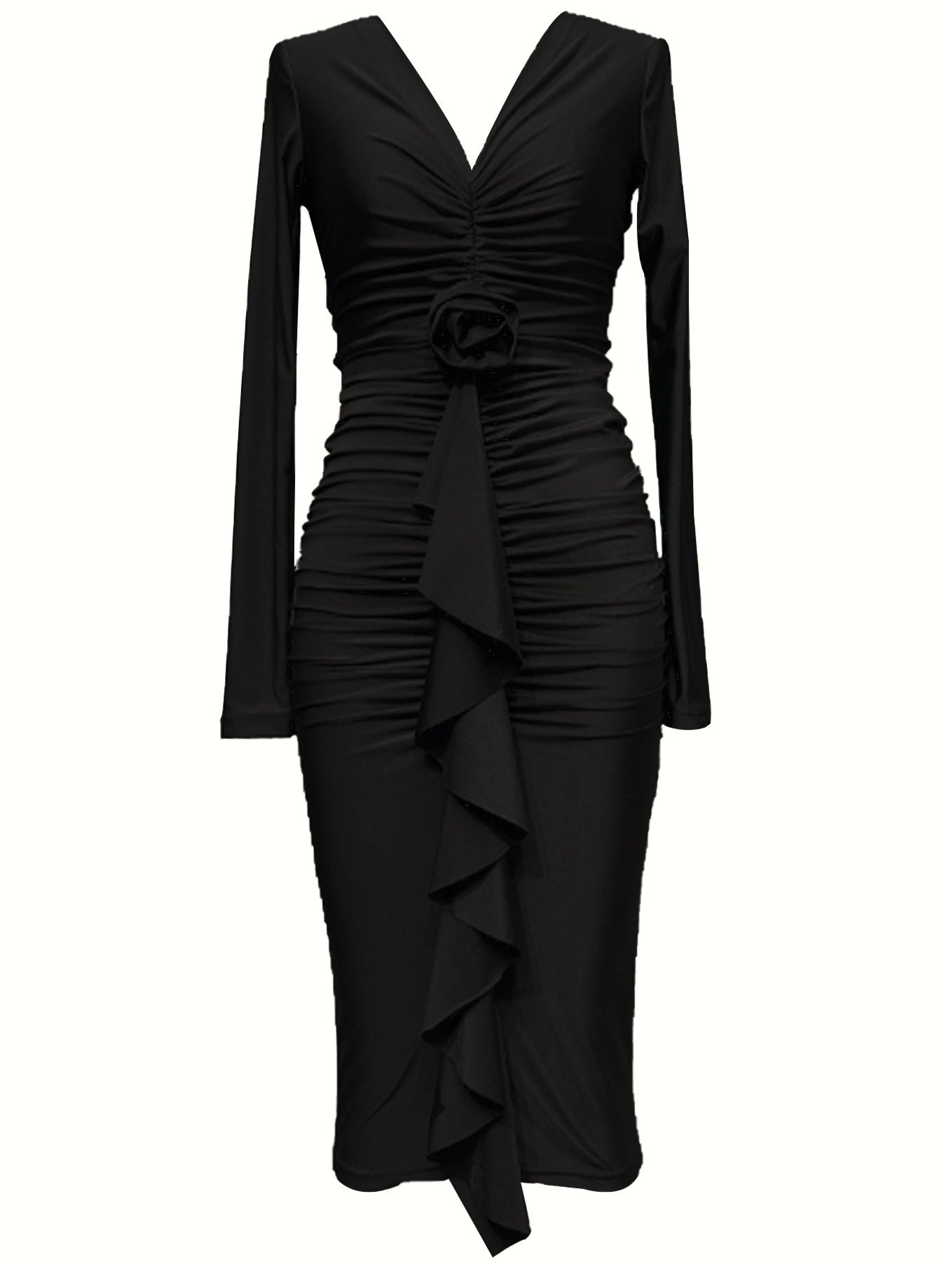 Women's Autumn And Winter Long Sleeve V-Neck Flower Sexy Bodycon Dress 12