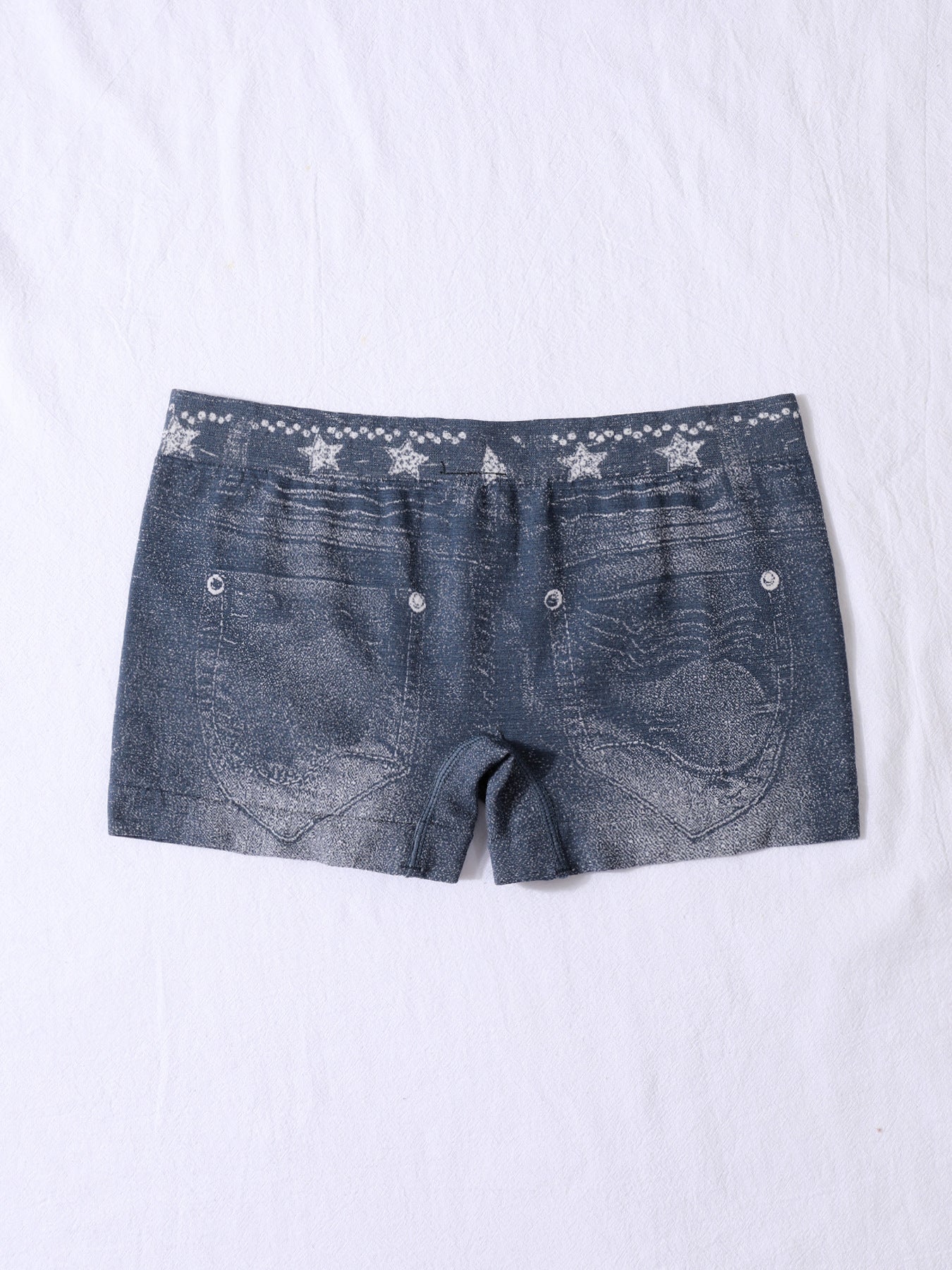 Seamless Simulated Denim Pattern Print Outdoor Wear High Stretch Mid-Rise Women's Square Leg Shorts 17