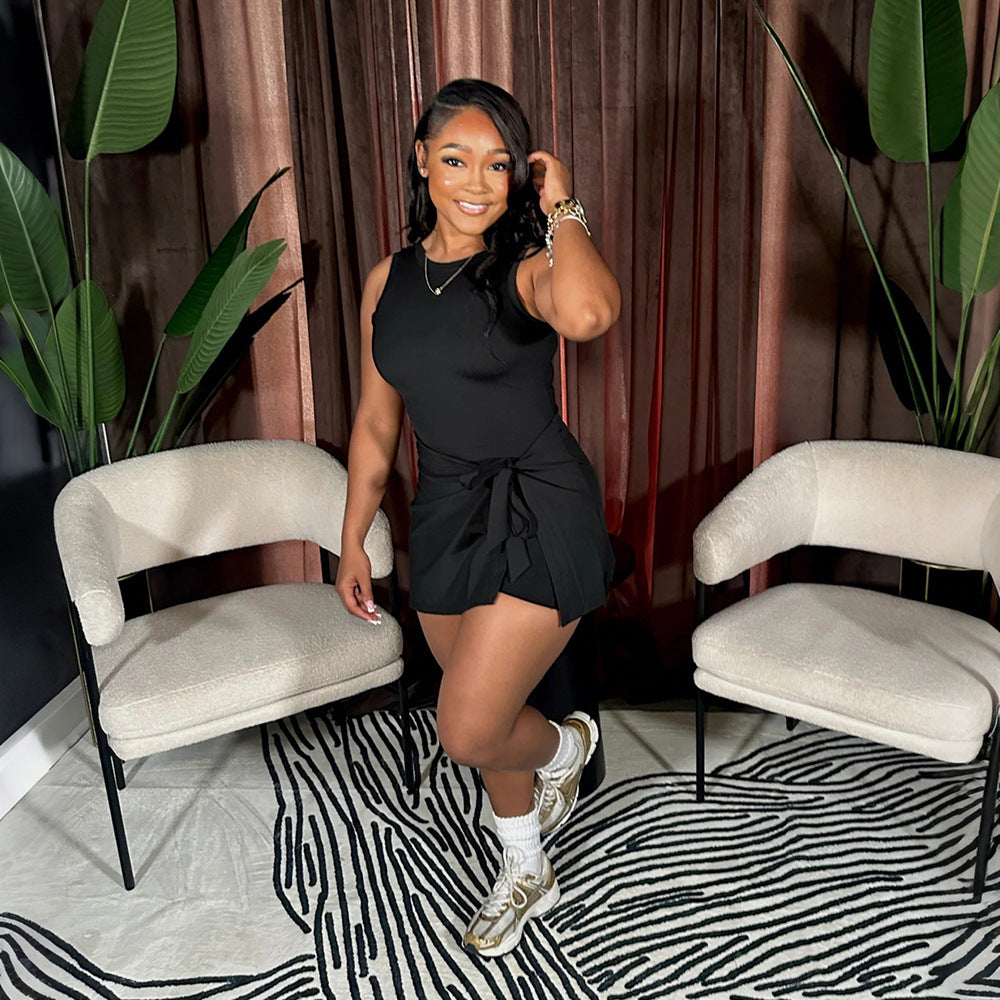 Women Sexy Sleeveless Jumpsuit Lace-Up Cape Two-Piece Dress