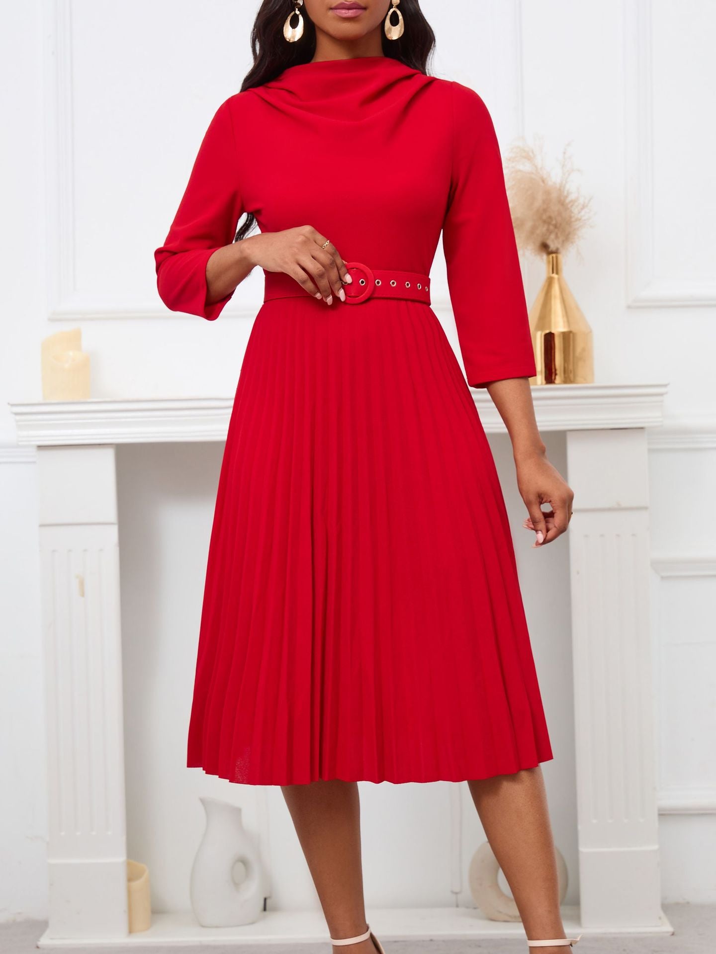 Women's Fashion Chic Elegant Pleated Elegant Solid Color Plus Size Dress 7