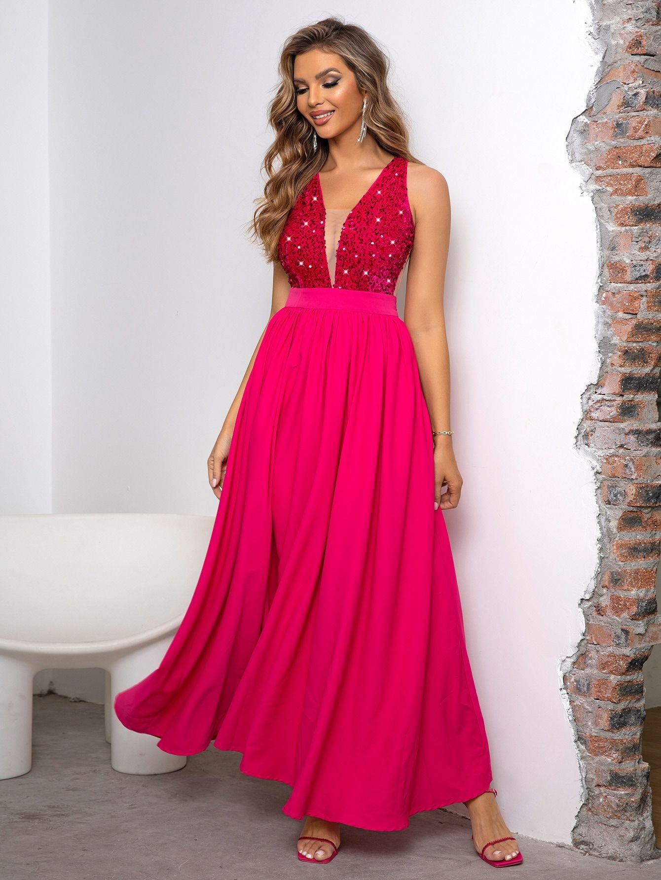 Women's Summer Solid Color Sexy Sleeveless Slits Big Swing Dress 5