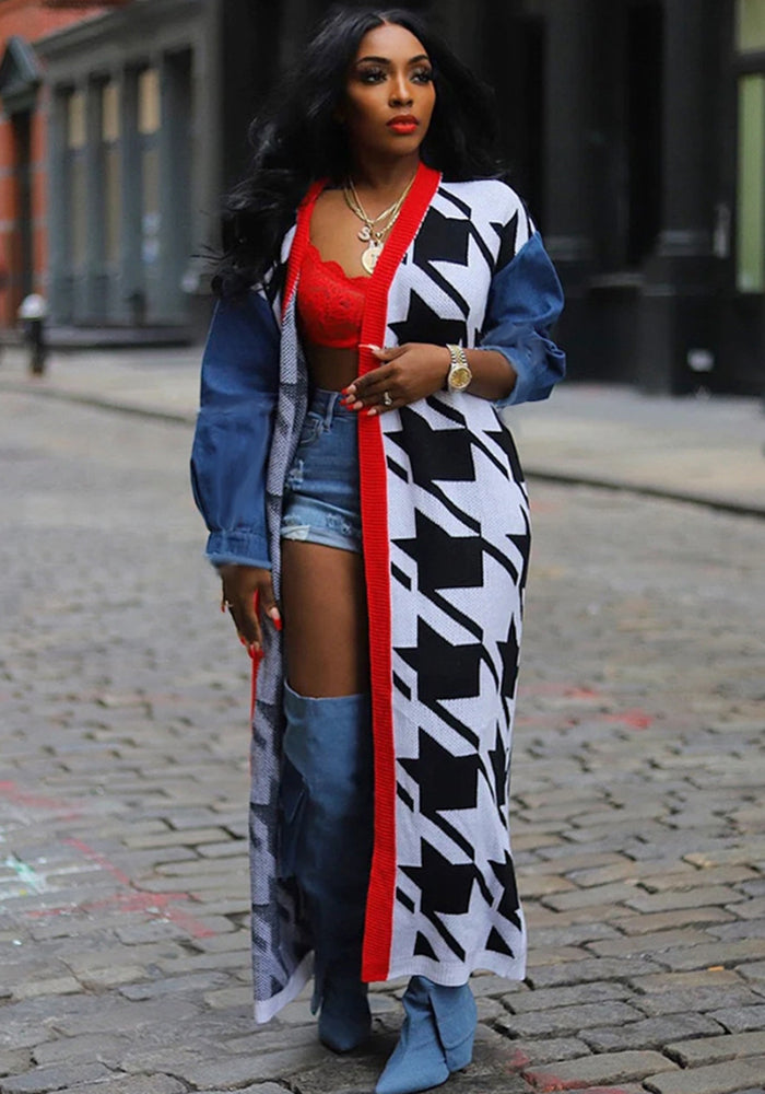 Patchwork Cardigan Fashion Pattern Casual Sweater