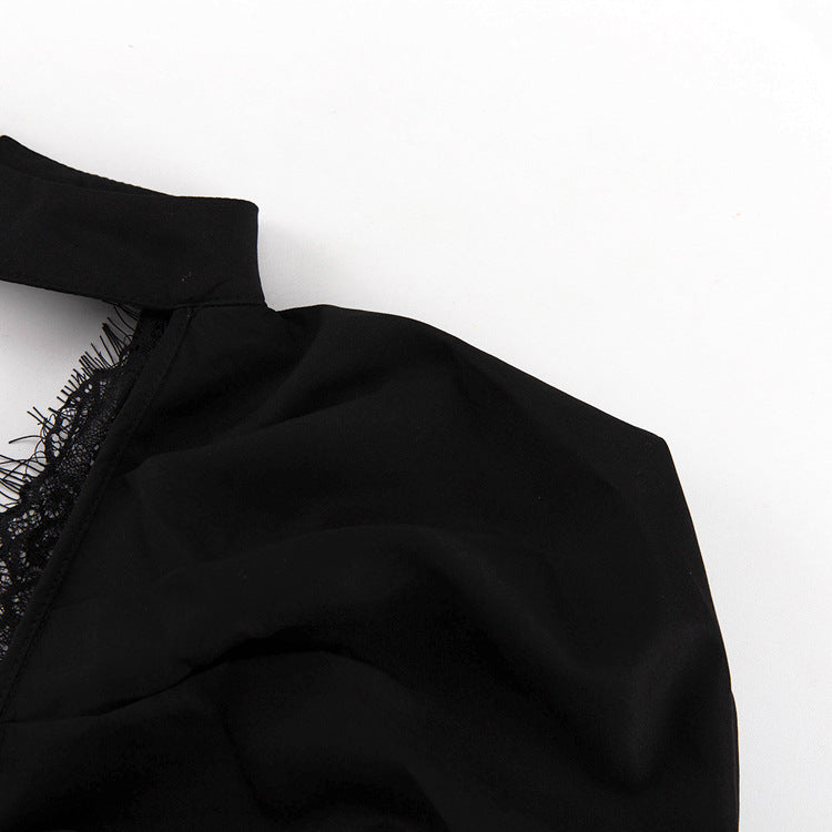 Women Sexy Long Sleeve Strapless Black A-Line Dress 9